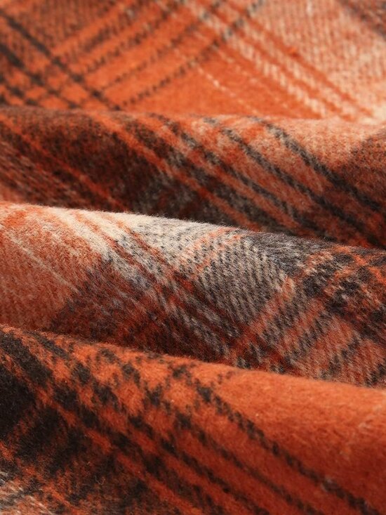 Women's Plaid Orange Fall Winter High Waisted Wool Plaid A-line Long Maxi Skirt - Picture 6 of 6